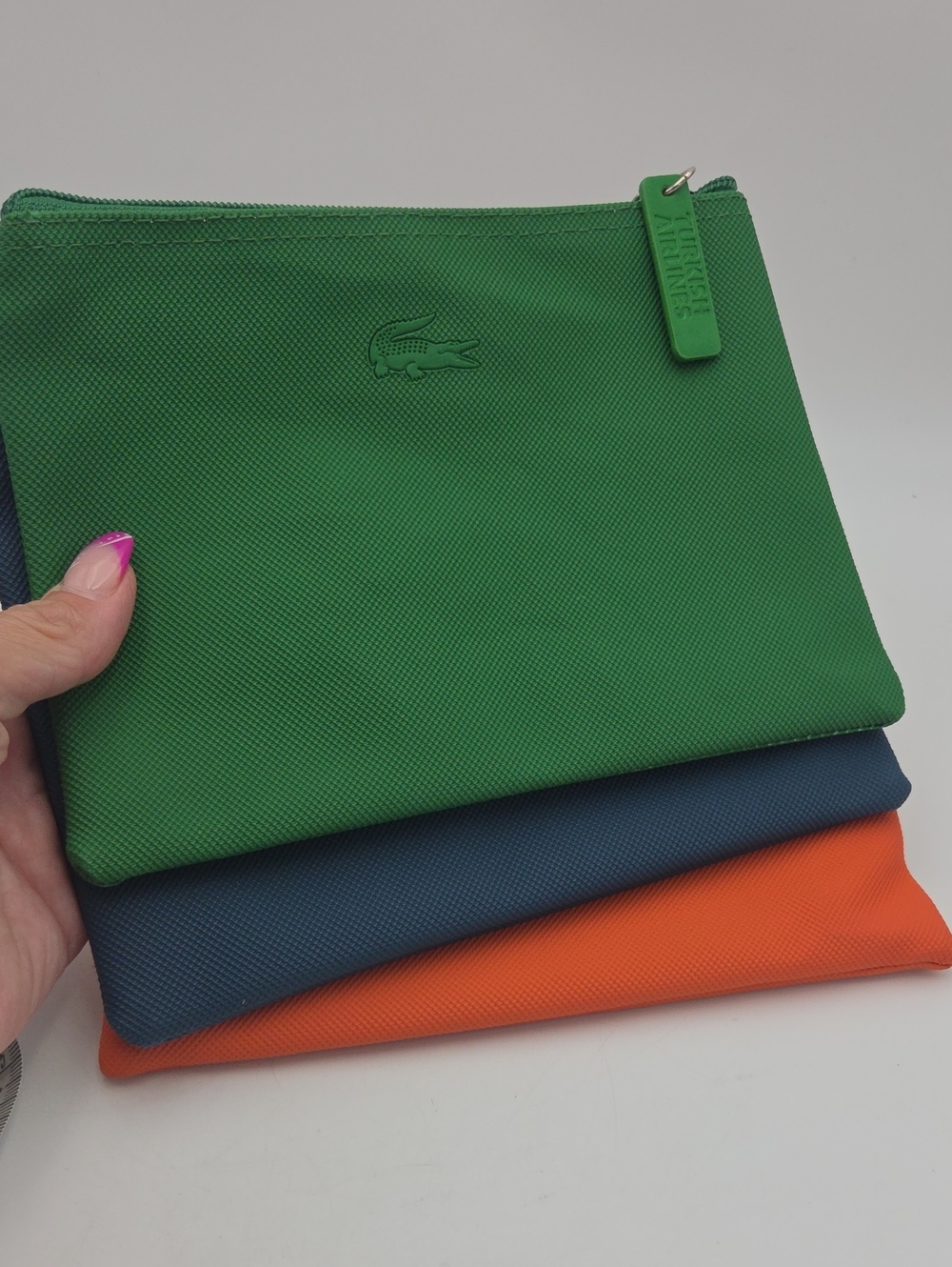 Lacoste Amenity Kit For Turkish Airline 8.5”x 6” Pouch's Orange Green Blue